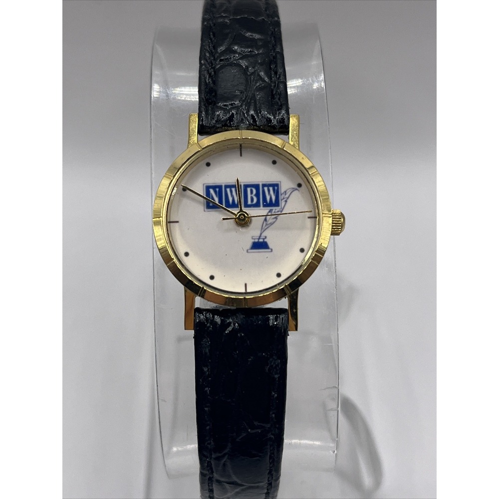 NWBW Women's Quartz Watch Gold Case‎ Black Leather Band- New Battery